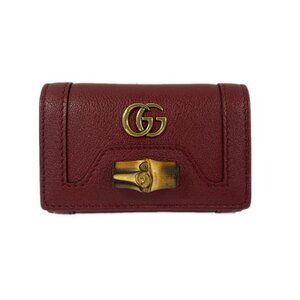 Gucci Key Case GG Marmont Bamboo Closure Red Beige 6 Hooks Leather Key Holder X